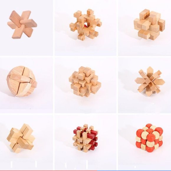 9 PCS Luban Lock Wood Puzzles Brain Teaser - Picture 2 of 4